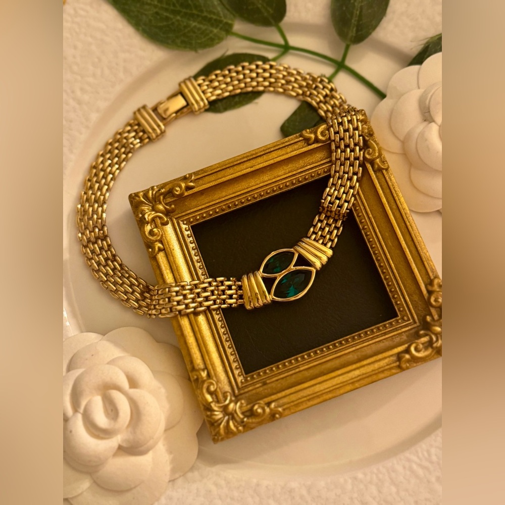 Swarovski Gold Choker Green Crystals Mobwife Necklace